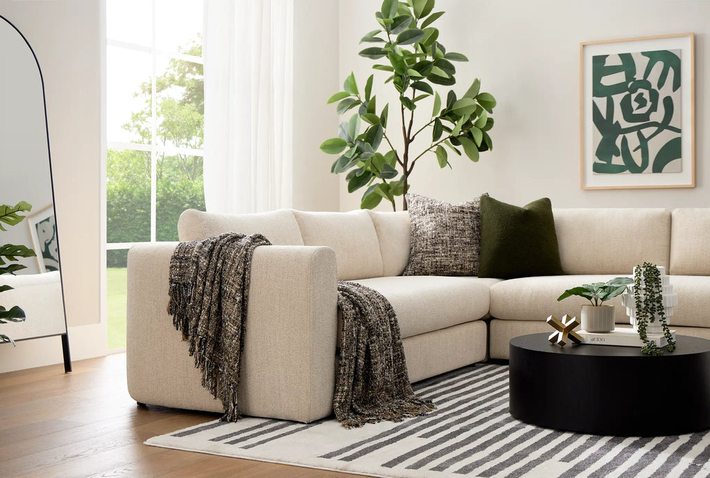 Alma Light Beige Fabric Medium Right Chaise Sectional